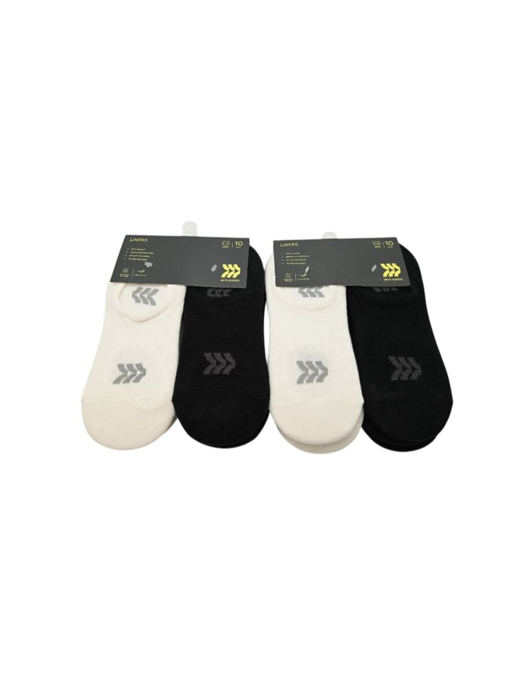 NIP All In Motion Lot of 2 Sock Liners Sz 4-10 Black White 10 Pair Each Athletic